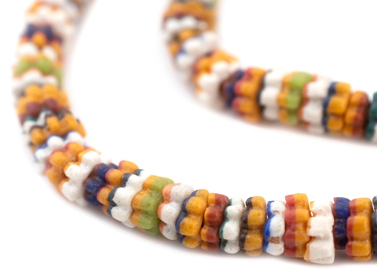 The Bead Chest Multicolor West African Flower Krobo Beads 11mm Ghana Unusual Glass Large Hole 29 Inch Strand Handmade